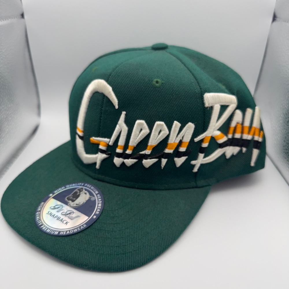 Vintage 90's Pit Bull Green Bay Snapback Hat Green Embroidered Script Rare OSFM